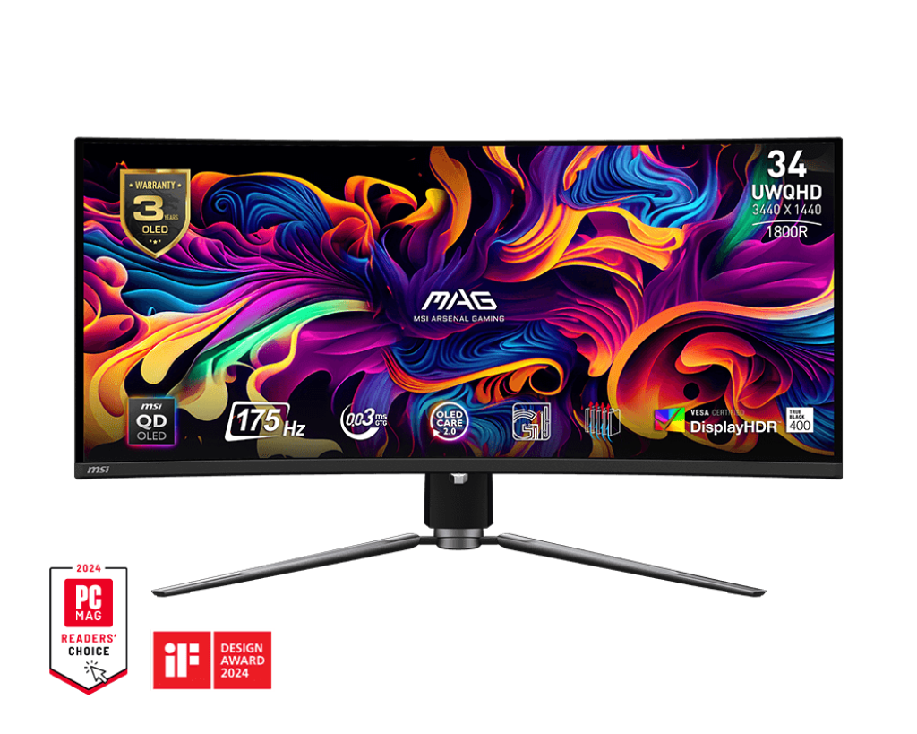 MSI MAG 341CQP QD-OLED - 34" UWQHD 175Hz 21:9 ívelt monitor, fekete